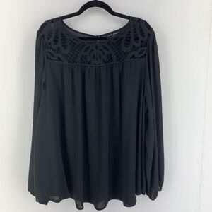Lane Bryant Womens 26 28 Top Blouse‎ Flowy Sheer Crocheted Lace Trim Whimsigoth